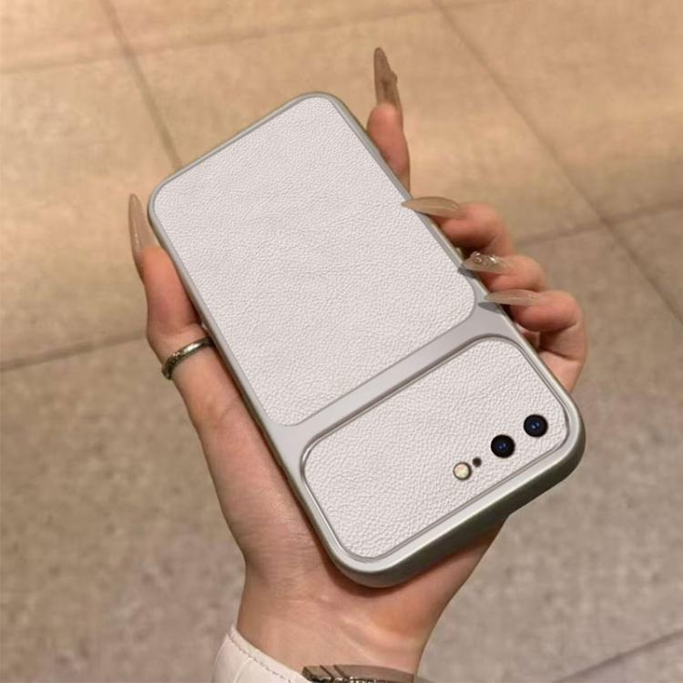 For iPhone 8 Plus & 7 Plus Large Window Leather Textured Coated TPU Phone Case - White