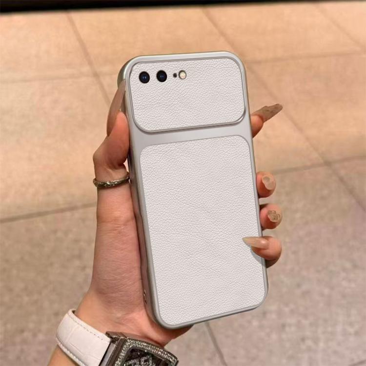 For iPhone 8 Plus & 7 Plus Large Window Leather Textured Coated TPU Phone Case - White