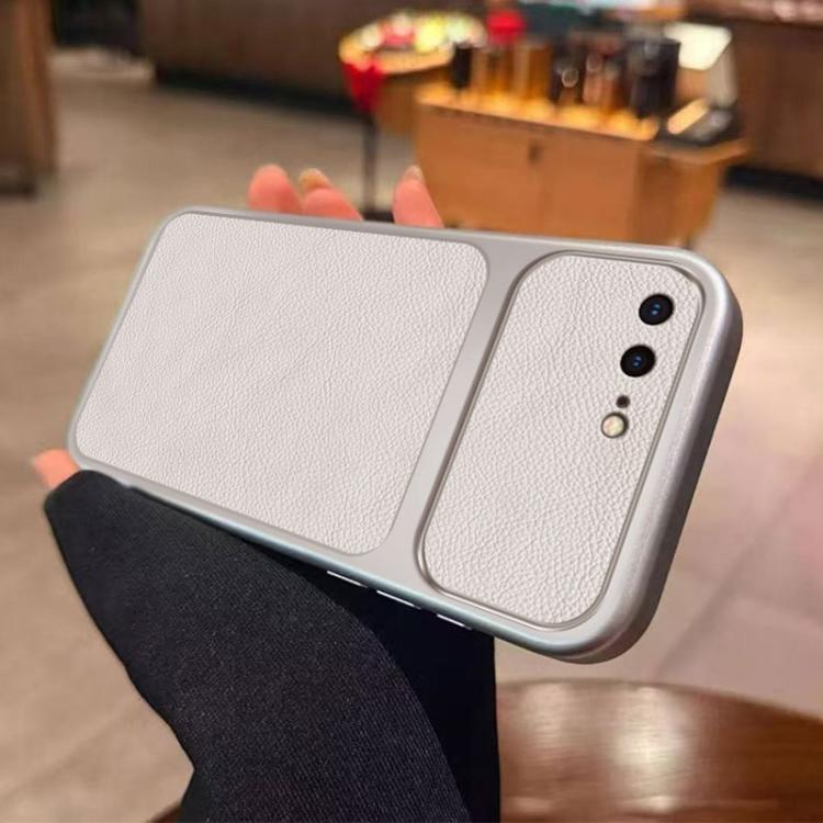 For iPhone 8 Plus & 7 Plus Large Window Leather Textured Coated TPU Phone Case - White
