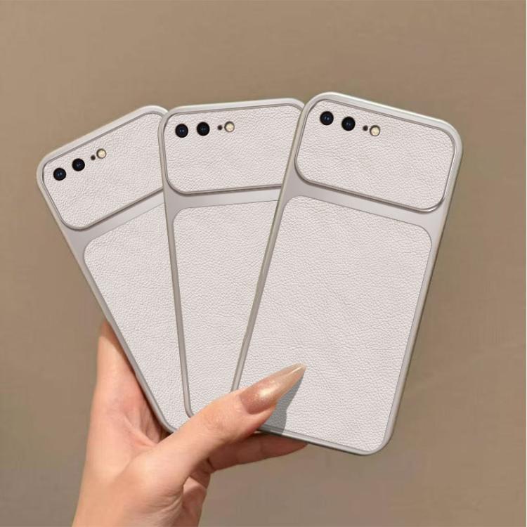 For iPhone 8 Plus & 7 Plus Large Window Leather Textured Coated TPU Phone Case - White