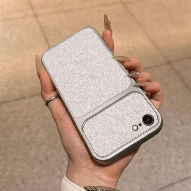 For iPhone SE 2022 / 8 / 7 Large Window Leather Textured Coated TPU Phone Case - White