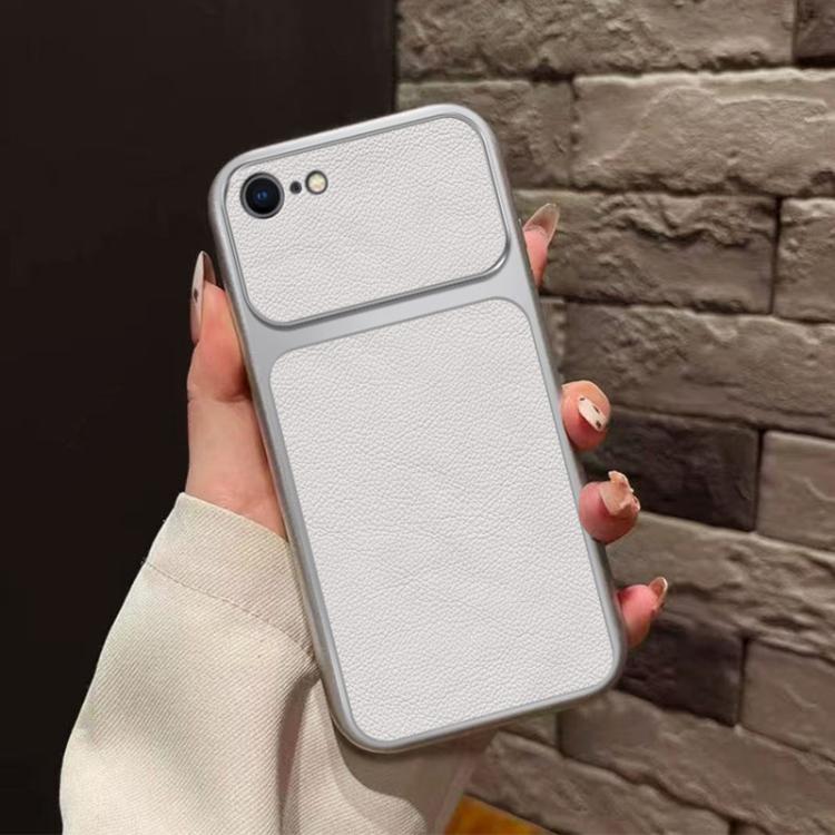 For iPhone SE 2022 / 8 / 7 Large Window Leather Textured Coated TPU Phone Case - White