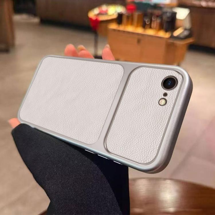 For iPhone SE 2022 / 8 / 7 Large Window Leather Textured Coated TPU Phone Case - White