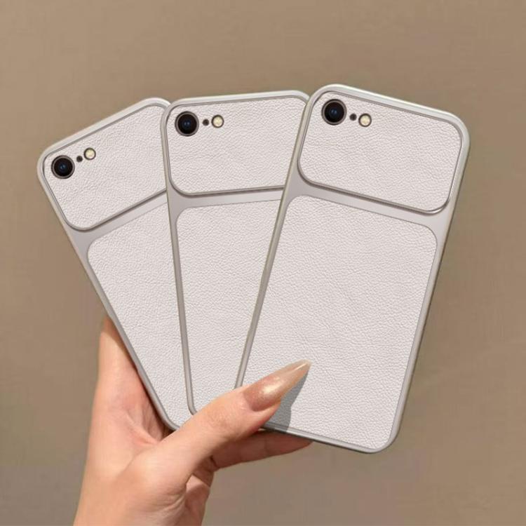 For iPhone SE 2022 / 8 / 7 Large Window Leather Textured Coated TPU Phone Case - White