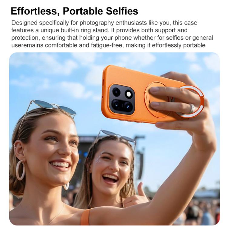 For OnePlus 15 Boundless Series Rock Sand Magnetic Phone Case with 360 Degree Rotating Alloy Stand