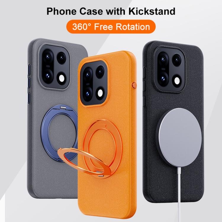 For OnePlus 15 Boundless Series Rock Sand Magnetic Phone Case with 360 Degree Rotating Alloy Stand