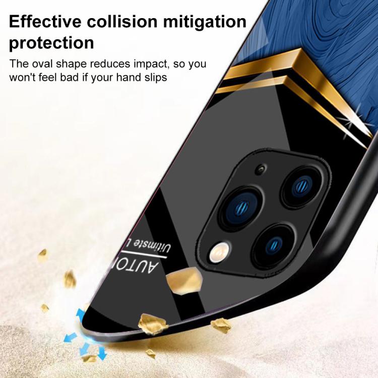 For iPhone 17 Pro Max Wood Texture Golden Horse Pattern TPU + PC + Tempered Glass Phone Case