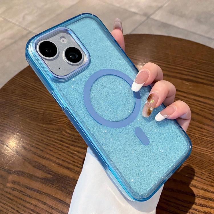 For iPhone 15 Plus Clear Glitter Magnetic Shockproof Phone Case