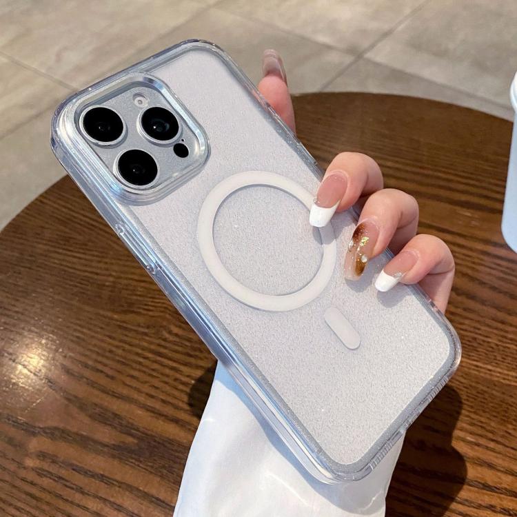 For iPhone 15 Pro Clear Glitter Magnetic Shockproof Phone Case