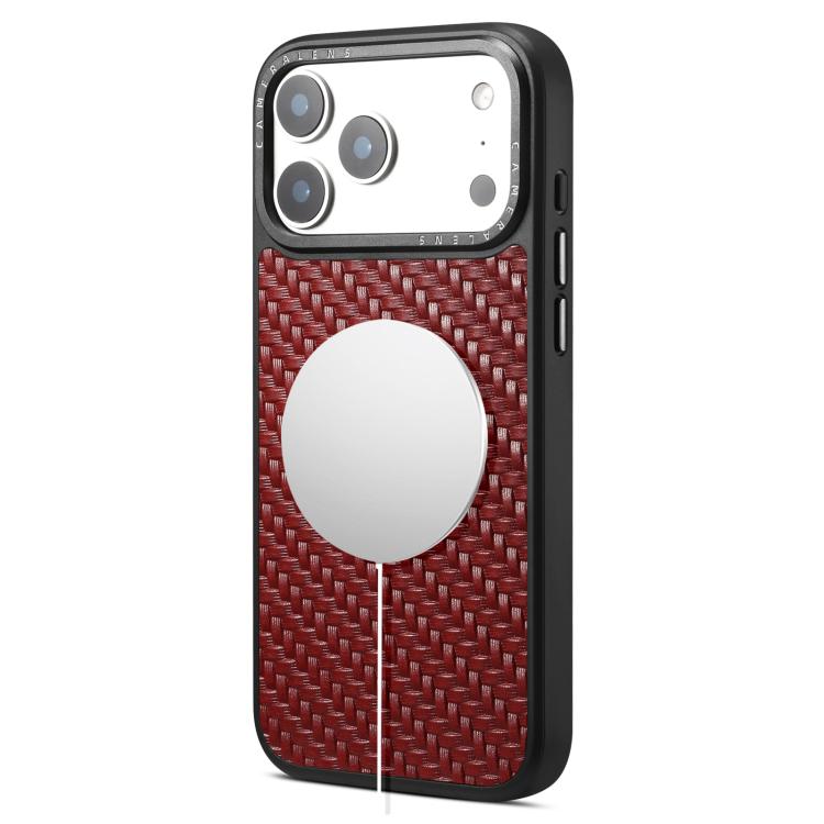 For iPhone 17 Pro Max Denior A26 Genuine Leather Woven Texture Magnetic Phone Case