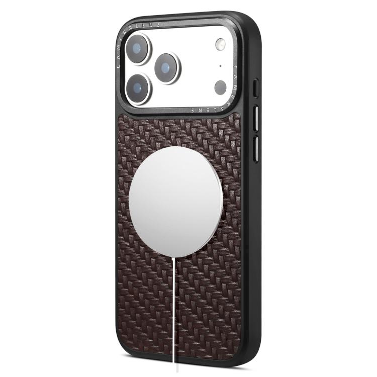 For iPhone 17 Pro Denior A26 Genuine Leather Woven Texture Magnetic Phone Case