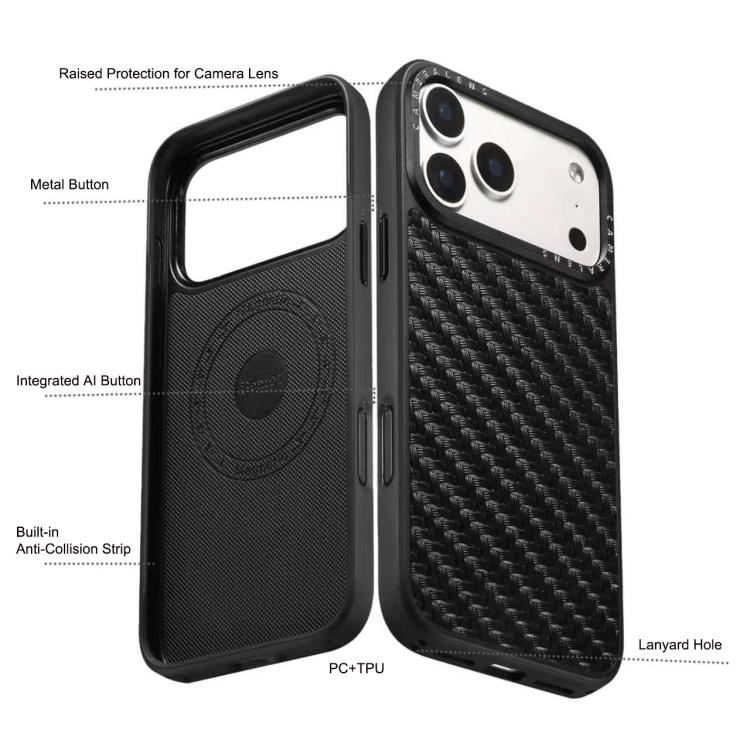 For iPhone 16 Pro Max Denior A26 Genuine Leather Woven Texture Magnetic Phone Case