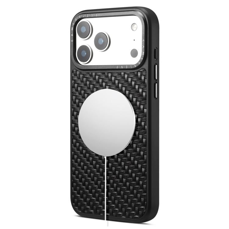For iPhone 16 Pro Max Denior A26 Genuine Leather Woven Texture Magnetic Phone Case