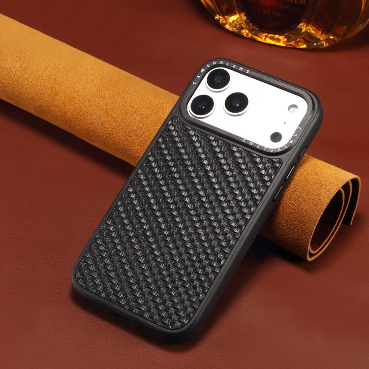 For iPhone 16 Pro Max Denior A26 Genuine Leather Woven Texture Magnetic Phone Case