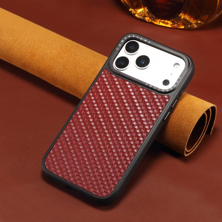 For iPhone 16 Pro Max Denior A26 Genuine Leather Woven Texture Magnetic Phone Case