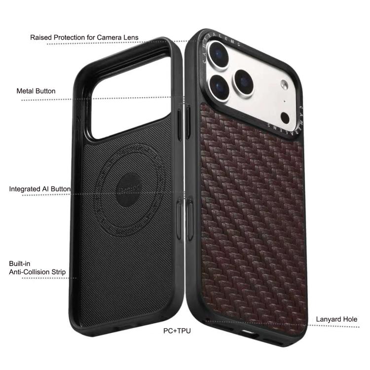 For iPhone 16 Pro Max Denior A26 Genuine Leather Woven Texture Magnetic Phone Case
