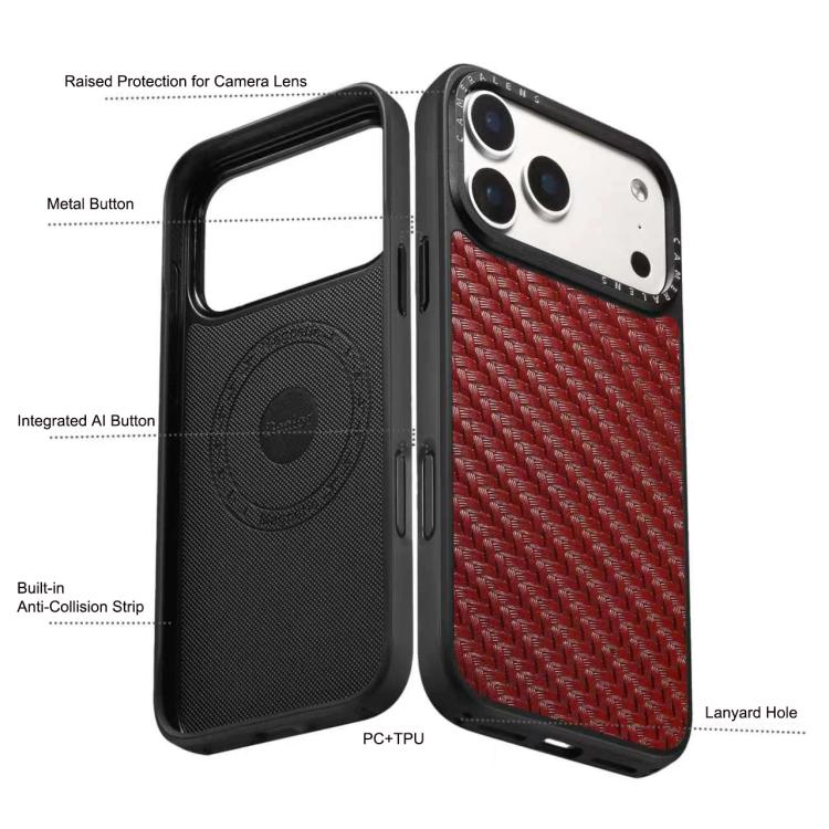 For iPhone 16 Pro Denior A26 Genuine Leather Woven Texture Magnetic Phone Case