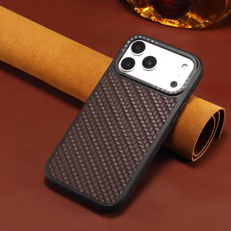 For iPhone 16 Pro Denior A26 Genuine Leather Woven Texture Magnetic Phone Case