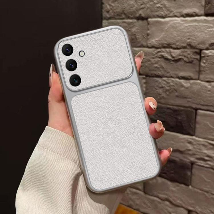 For Galaxy S23 FE 5G Large Window Leather Textured Coated TPU Phone Case - White