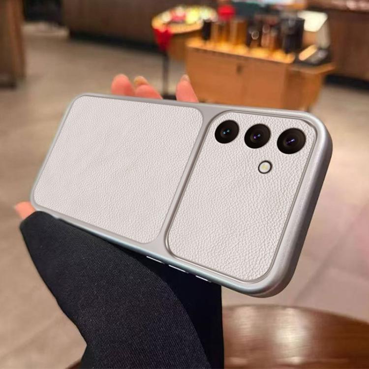 For Galaxy S23 FE 5G Large Window Leather Textured Coated TPU Phone Case - White