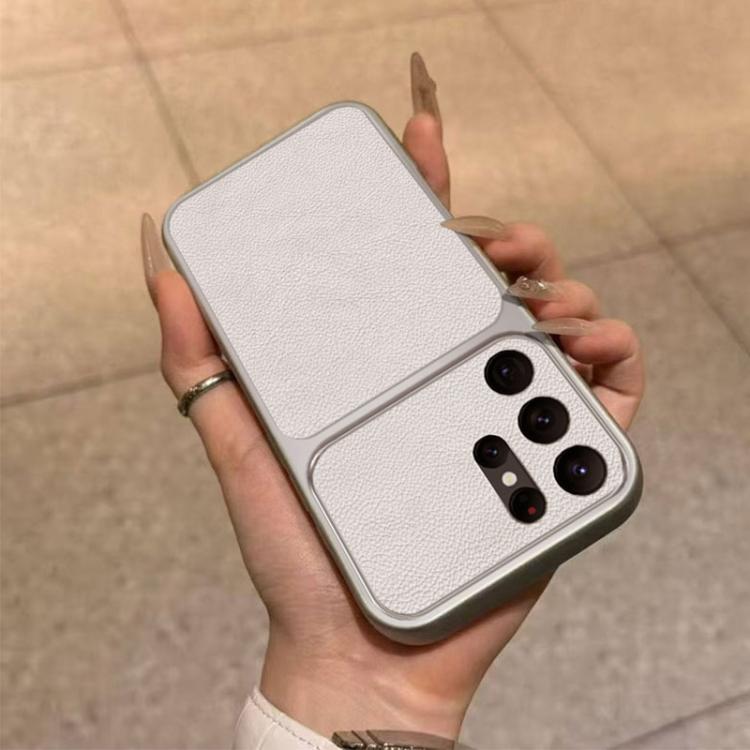 For Galaxy S24 Ultra 5G Large Window Leather Textured Coated TPU Phone Case - White