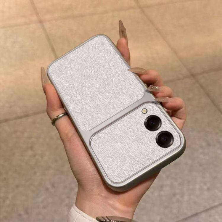 For Galaxy S25 Edge 5G Large Window Leather Textured Coated TPU Phone Case - White