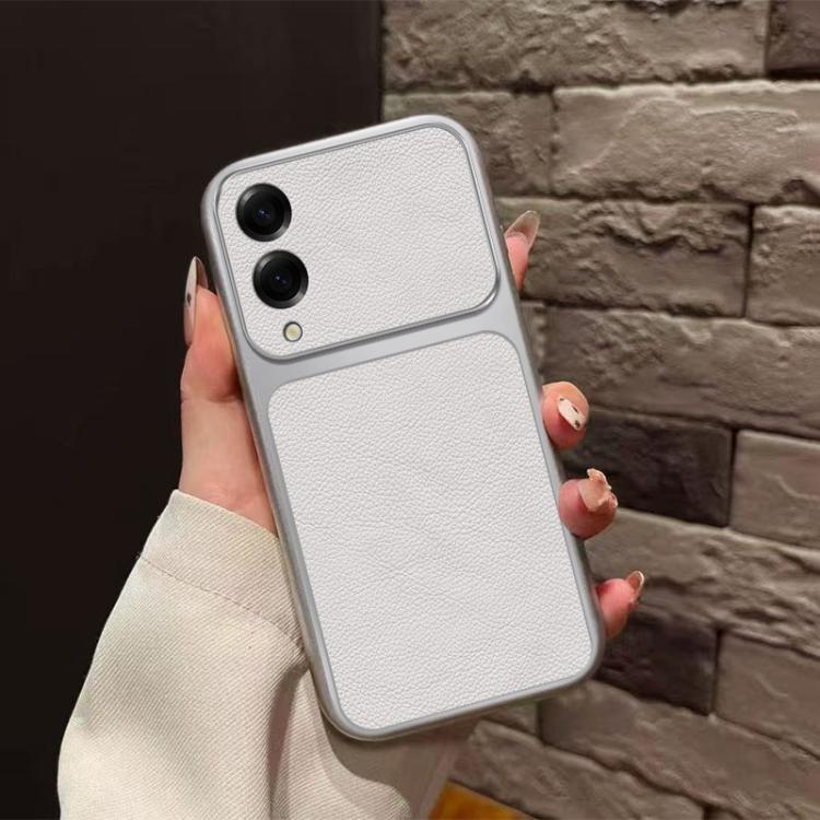 For Galaxy S25 Edge 5G Large Window Leather Textured Coated TPU Phone Case - White