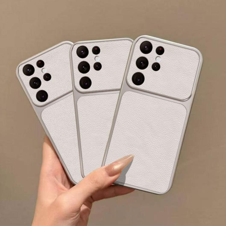 For Galaxy S26 Ultra 5G Large Window Leather Textured Coated TPU Phone Case - White