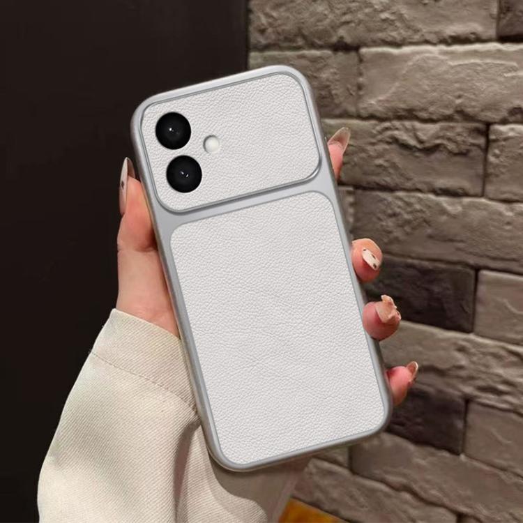 For Galaxy S26 Edge 5G Large Window Leather Textured Coated TPU Phone Case - White