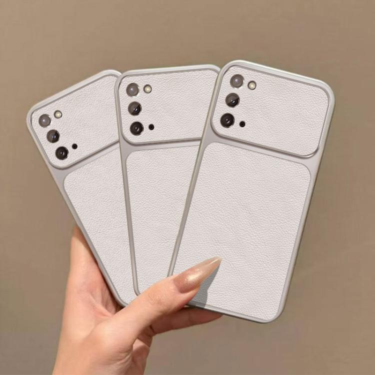 For Galaxy Note20 Large Window Leather Textured Coated TPU Phone Case - White