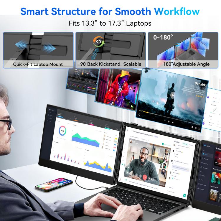 [HK Warehouse] Blackview DCM6 Pro 14 inch Dual Screen Portable Laptop Extension Monitor with Stand - Grey