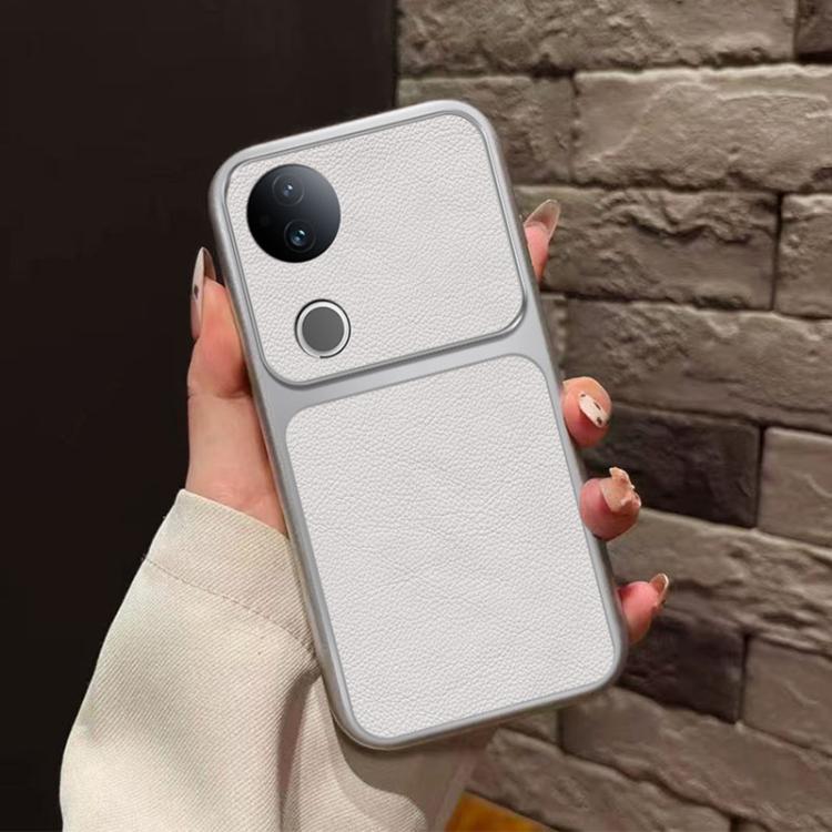 For vivo S20 Large Window Leather Textured Coated TPU Phone Case - White