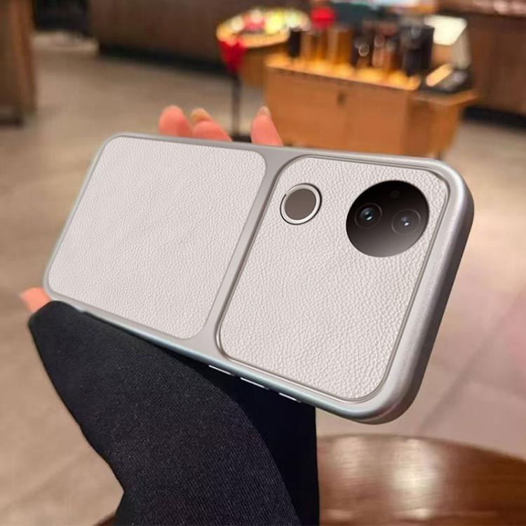 For vivo S20 Large Window Leather Textured Coated TPU Phone Case - White