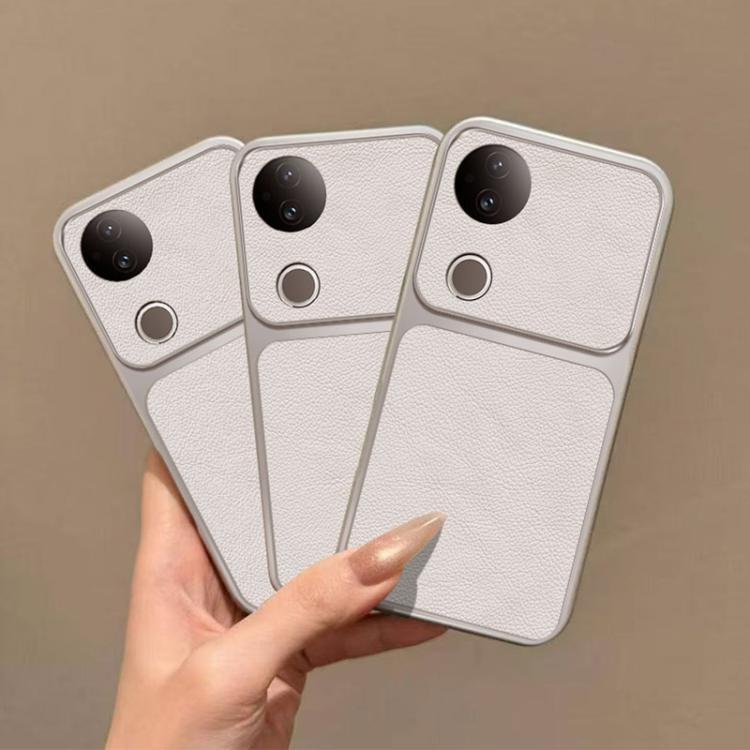 For vivo S20 Large Window Leather Textured Coated TPU Phone Case - White