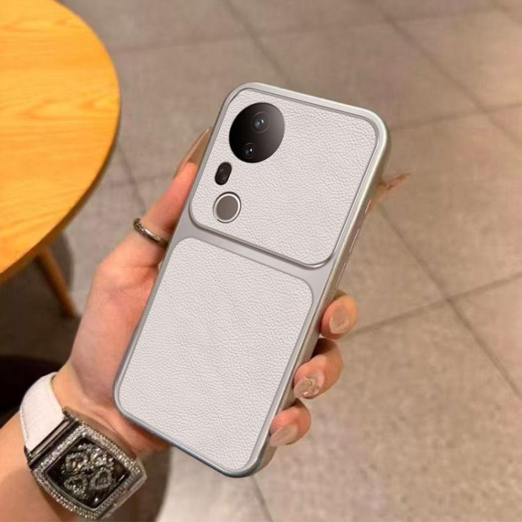 For vivo S20 Pro Large Window Leather Textured Coated TPU Phone Case - White