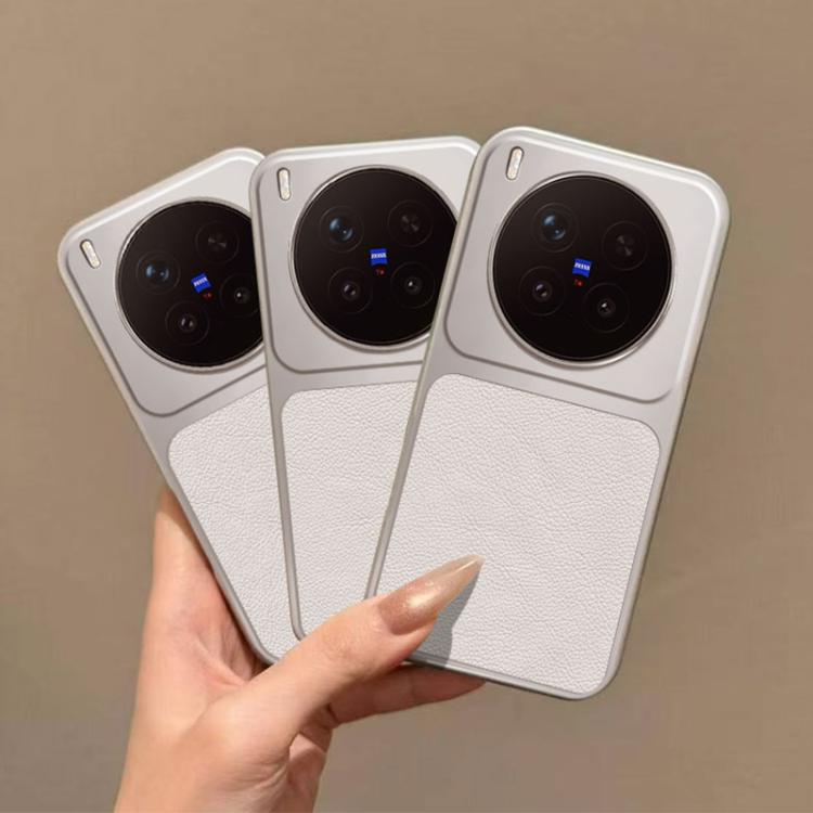 For vivo X300 Pro Large Window Leather Textured Coated TPU Phone Case - White