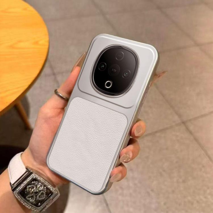 For vivo Y300 Large Window Leather Textured Coated TPU Phone Case - White