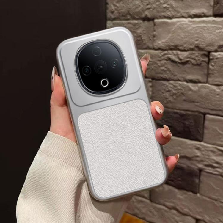 For vivo Y300 Large Window Leather Textured Coated TPU Phone Case - White