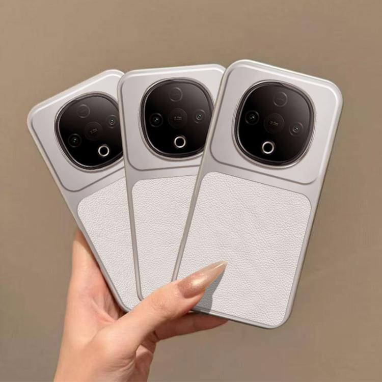 For vivo Y300 Large Window Leather Textured Coated TPU Phone Case - White