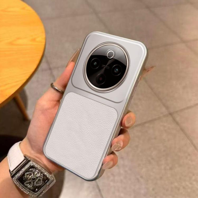 For vivo Y300 Pro Large Window Leather Textured Coated TPU Phone Case - White