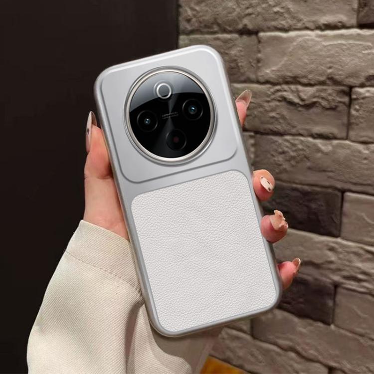 For vivo Y300 Pro Large Window Leather Textured Coated TPU Phone Case - White
