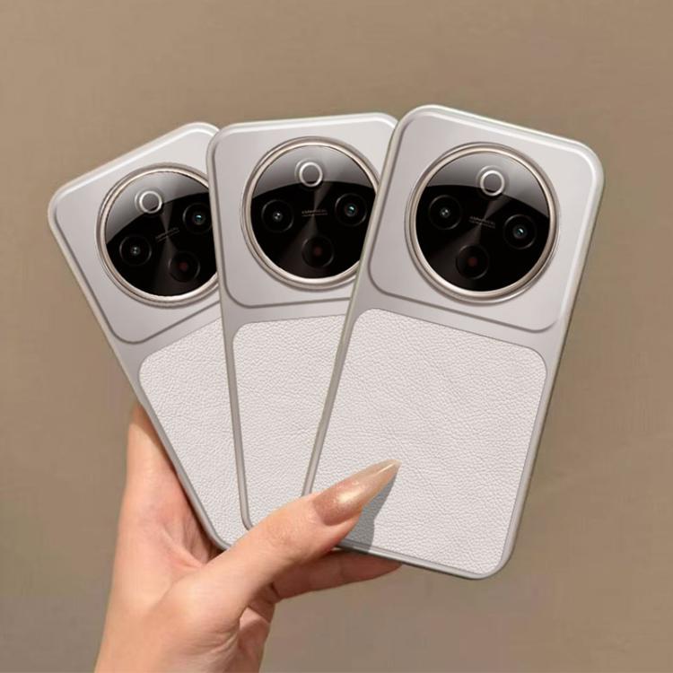 For vivo Y300 Pro Large Window Leather Textured Coated TPU Phone Case - White