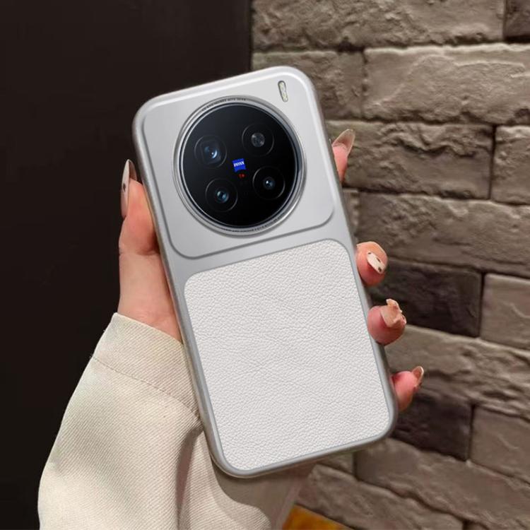 For vivo X200 Pro Large Window Leather Textured Coated TPU Phone Case - White