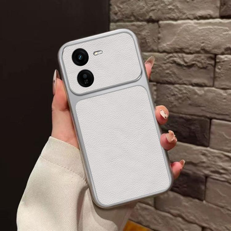 For vivo iQOO Z9x Large Window Leather Textured Coated TPU Phone Case - White
