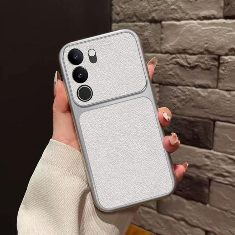 For vivo S17 Large Window Leather Textured Coated TPU Phone Case - White