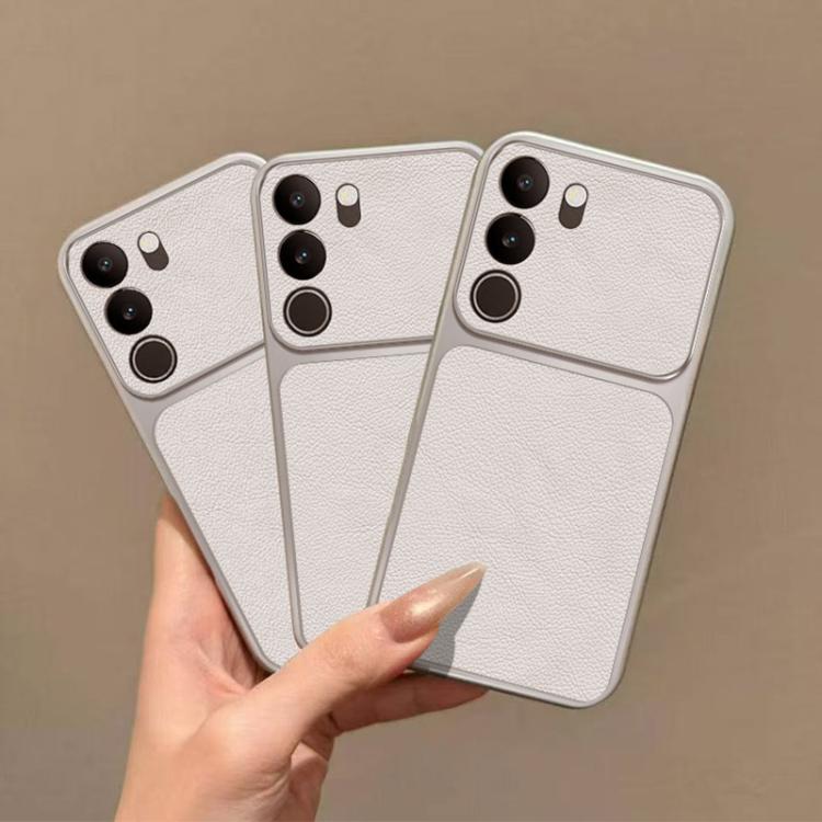 For vivo S17 Large Window Leather Textured Coated TPU Phone Case - White