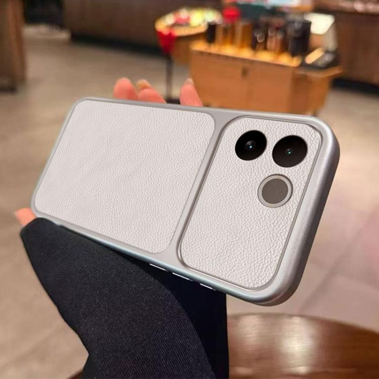 For vivo S17e Large Window Leather Textured Coated TPU Phone Case - White