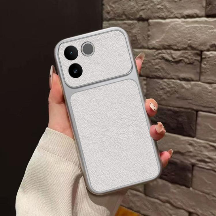 For vivo S17e Large Window Leather Textured Coated TPU Phone Case - White
