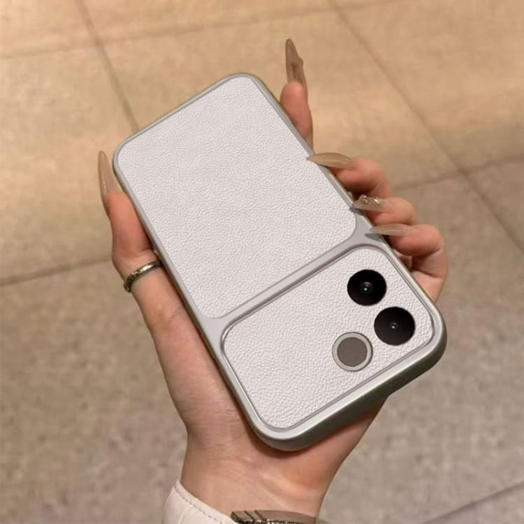 For vivo S17e Large Window Leather Textured Coated TPU Phone Case - White
