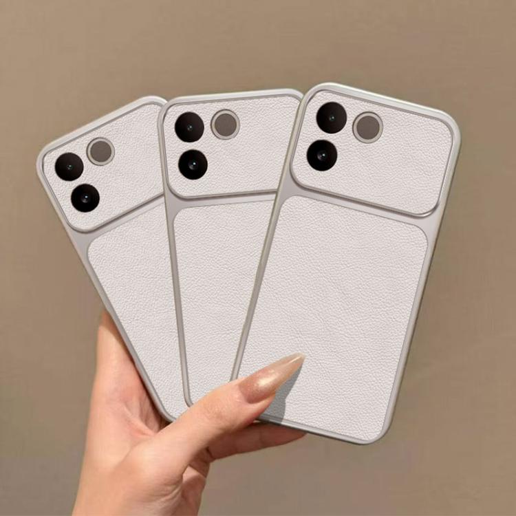 For vivo S17e Large Window Leather Textured Coated TPU Phone Case - White